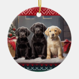 Labrador Retriever Welpen Weihnachten Keramik Ornament