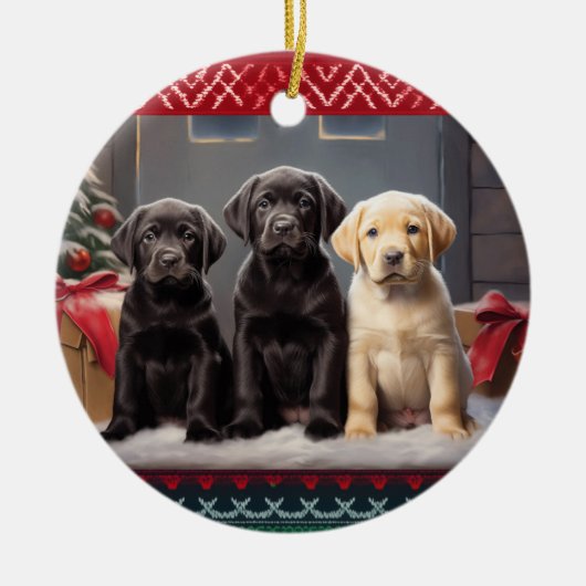 Labrador Retriever Welpen Weihnachten Keramik Ornament (Vorne)