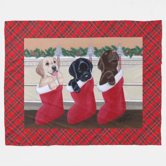 Labrador retriever-Welpen-Weihnachtsmalerei Fleecedecke (Vorderseite (Horizontal))