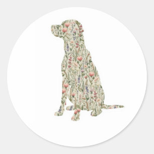 Labrador Retriever Wildblumen-Silhouette Botanisch Runder Aufkleber
