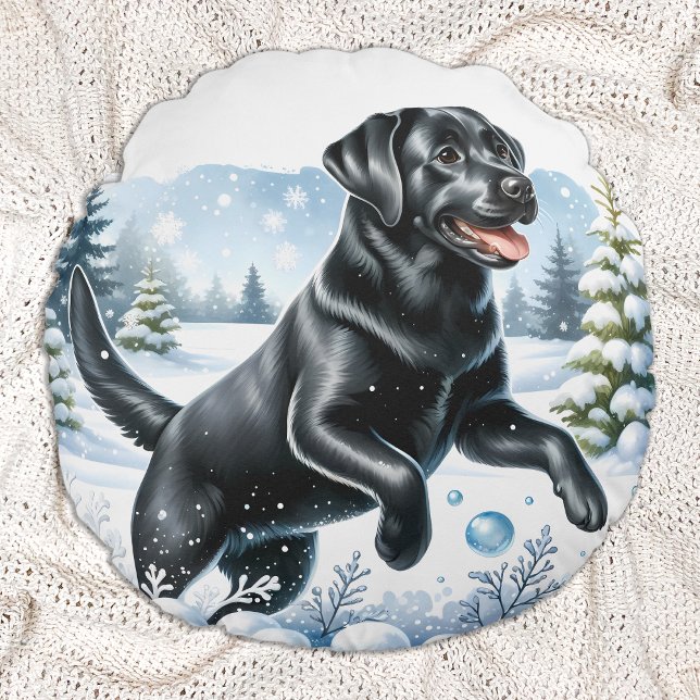 Labrador Retriever Winter Holiday Dog Weihnachten Rundes Kissen (Von Creator hochgeladen)