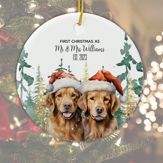 Labrador Retrievers Couple Monogram Name Christmas Keramik Ornament