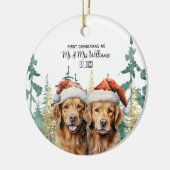 Labrador Retrievers Couple Monogram Name Christmas Keramik Ornament (Links)