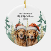 Labrador Retrievers Couple Monogram Name Christmas Keramik Ornament (Hinten)