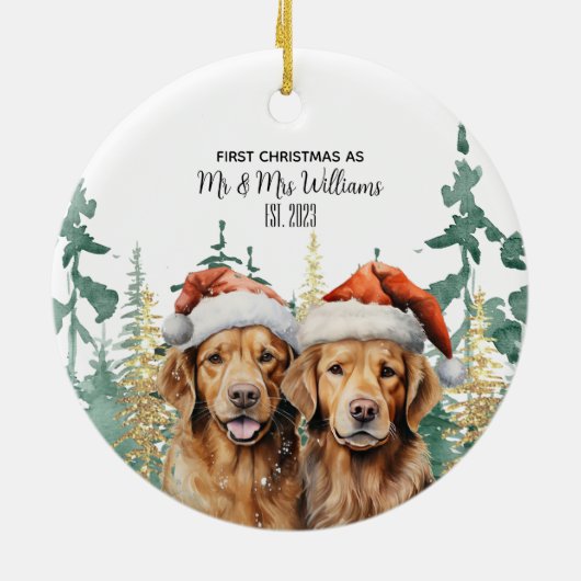 Labrador Retrievers Couple Monogram Name Christmas Keramik Ornament (Hinten)
