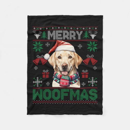 Labrador Retrievers Frohe Weihnachten Woofmas Hund Fleecedecke (Vorderseite)