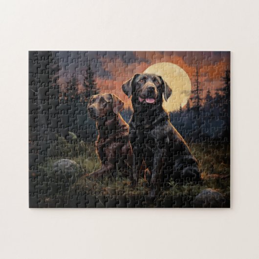 Labrador Retrievers in einer mondbeleuchteten Nach Puzzle (Horizontal)