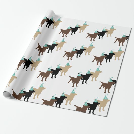 Labrador Retrievers in Geburtstagsparteierhut Geschenkpapier (Ungerollt)