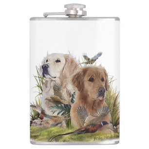 Labrador Retrievers mit Fasan,Kunst Flachmann
