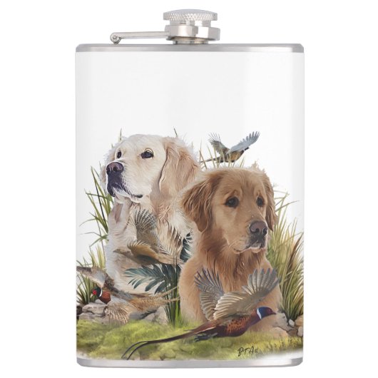 Labrador Retrievers mit Fasan,Kunst Flachmann (Vorderseite)