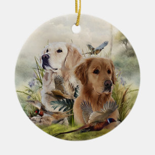 Labrador Retrievers mit Fasan,Kunst Keramik Ornament