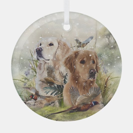 Labrador Retrievers mit Fasan,Kunst Ornament Aus Glas (Vorderseite)