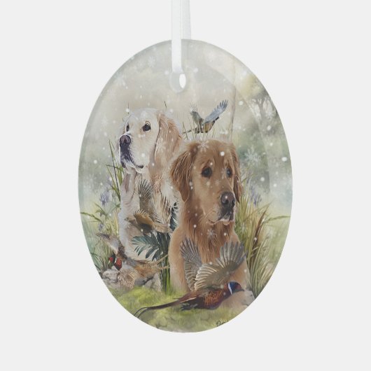 Labrador Retrievers mit Fasan,Kunst Ornament Aus Glas (Vorderseite links)