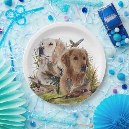 Labrador Retrievers mit Fasan,Kunst Pappteller (Party)