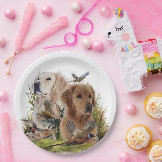 Labrador Retrievers mit Fasan,Kunst Pappteller (Party)
