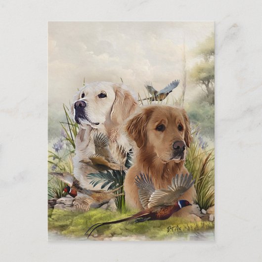 Labrador Retrievers mit Fasan,Kunst Postkarte (Vorderseite)