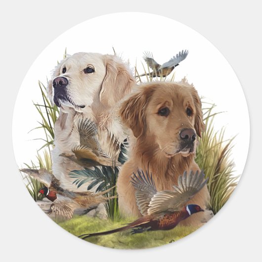 Labrador Retrievers mit Fasan,Kunst Runder Aufkleber (Vorderseite)