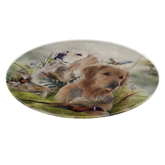 Labrador Retrievers mit Fasan,Kunst Schneidebrett (Ecke)