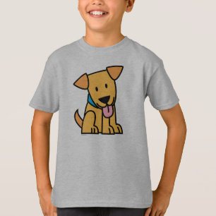 Labrador-Retrieverwelpenhund sitzen goldenen T-Shirt