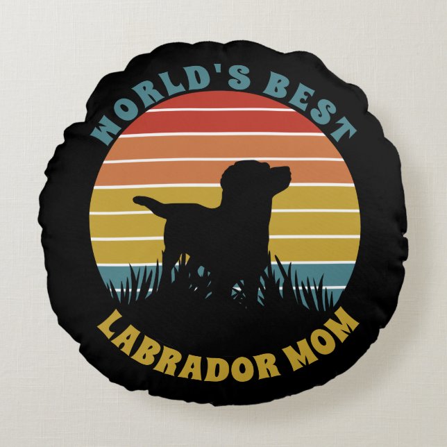 Labrador Retro Sunset Personalisiert Rundes Kissen (Vorderseite)