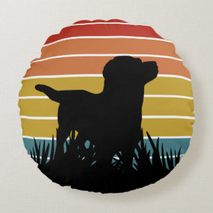 Labrador Retro Sunset Rundes Kissen