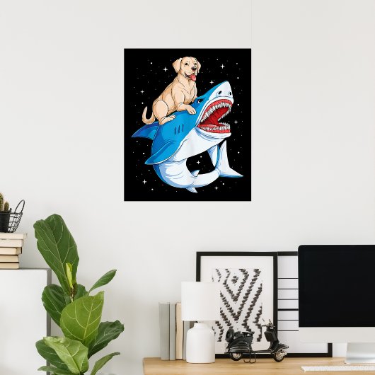 Labrador Riding Shark, Jawsome Dog Lover Geschenke Poster (Heimbüro)
