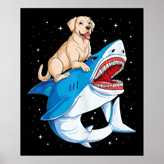 Labrador Riding Shark, Jawsome Dog Lover Geschenke Poster (Vorne)