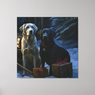 Labrador Schneeschlitten Weihnachtsdekoration Leinwanddruck