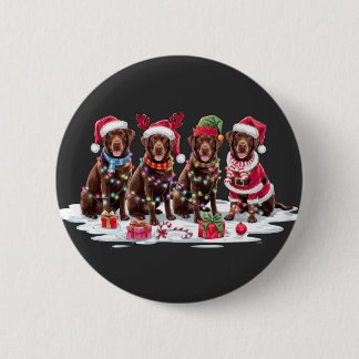 Labrador Schokolade Weihnachtsmannmütze Geweih Wei Button