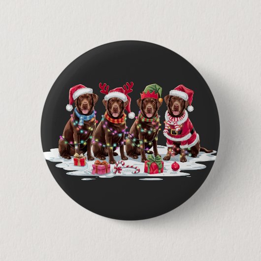 Labrador Schokolade Weihnachtsmannmütze Geweih Wei Button (Vorderseite)