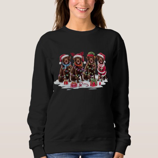 Labrador Schokolade Weihnachtsmannmütze Geweih Wei Sweatshirt (Vorderseite)
