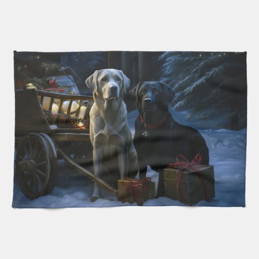 Labrador Snowy Sleigh Weihnachtsdekor Geschirrtuch (Horizontal)