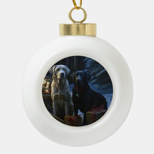 Labrador Snowy Sleigh Weihnachtsdekor Keramik Kugel-Ornament (Vorderseite)