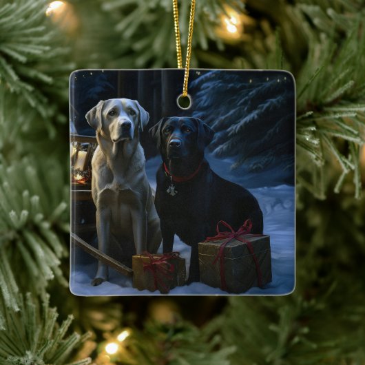 Labrador Snowy Sleigh Weihnachtsdekor Keramikornament (Baum)
