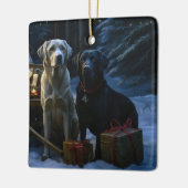 Labrador Snowy Sleigh Weihnachtsdekor Keramikornament (Links)