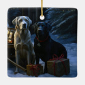 Labrador Snowy Sleigh Weihnachtsdekor Keramikornament (Rückseite)