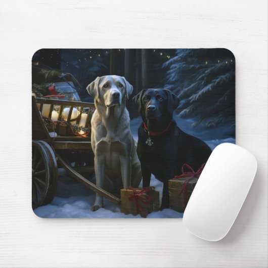 Labrador Snowy Sleigh Weihnachtsdekor Mousepad (Mit Mouse)