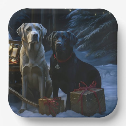 Labrador Snowy Sleigh Weihnachtsdekor Pappteller (Vorderseite)