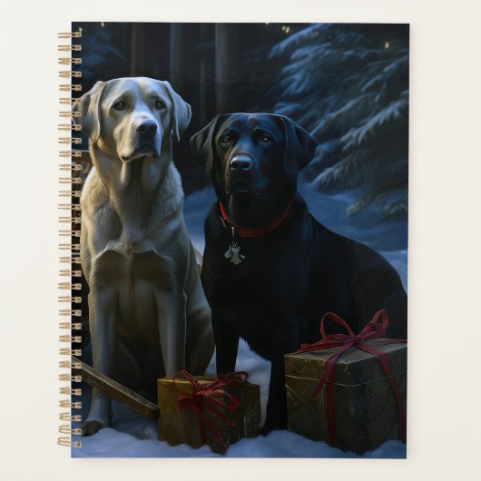 Labrador Snowy Sleigh Weihnachtsdekor Planer (Vorderseite)