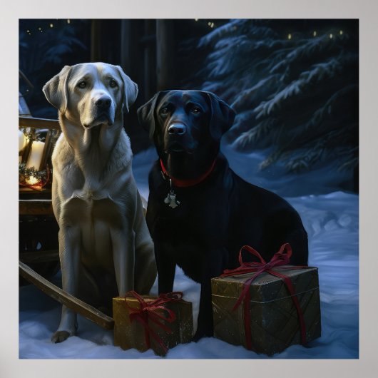 Labrador Snowy Sleigh Weihnachtsdekor Poster (Vorne)