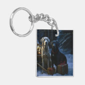 Labrador Snowy Sleigh Weihnachtsdekor Schlüsselanhänger (Vorderseite links)