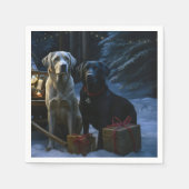 Labrador Snowy Sleigh Weihnachtsdekor Serviette (Vorderseite)