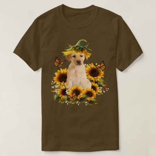 Labrador Sonnenblume Schmetterling Niedlicher Hund T-Shirt (Design vorne)
