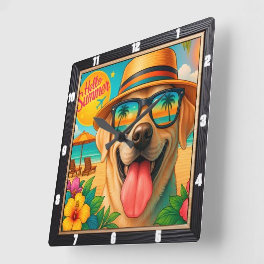 Labrador Summer Beach Vacation Quadratische Wanduhr (Winkel)