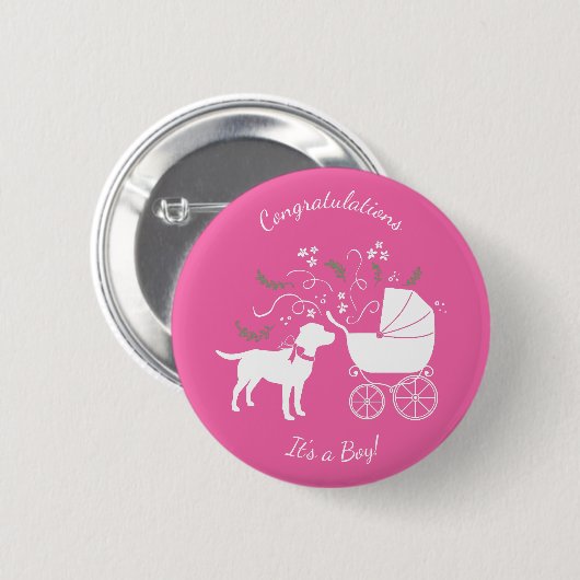 Labrador Theme Dog Baby Dusche Pink Labrador Button (Vorne & Hinten)