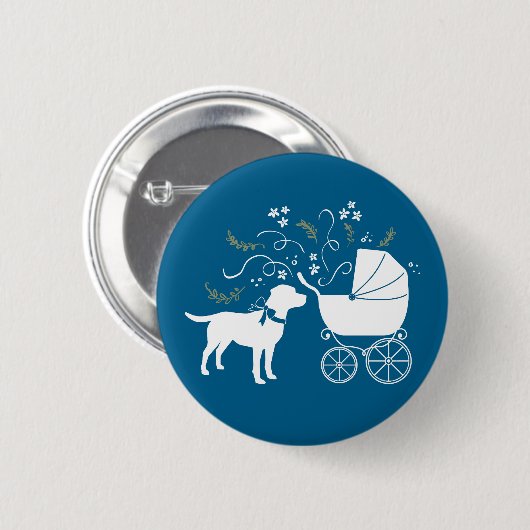 Labrador Theme - Dog Baby Shower Blue Labrador Button (Vorne & Hinten)