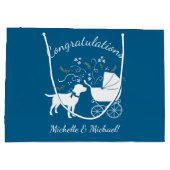 Labrador Theme - Dog Baby Shower Blue Labrador Große Geschenktüte (Rückseite)