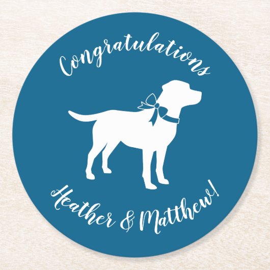 Labrador Theme - Dog Baby Shower Blue Labrador Runder Pappuntersetzer (Vorderseite)