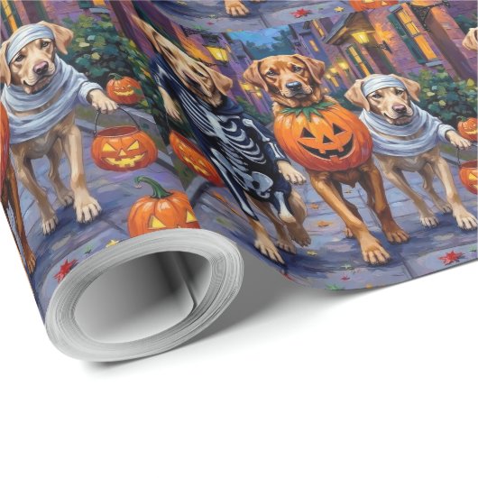 Labrador Trick-or-Treating in Halloween-Kostümen Geschenkpapier (Rolleneckpunkt)