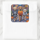 Labrador Trick-or-Treating in Halloween-Kostümen Quadratischer Aufkleber (Tasche)